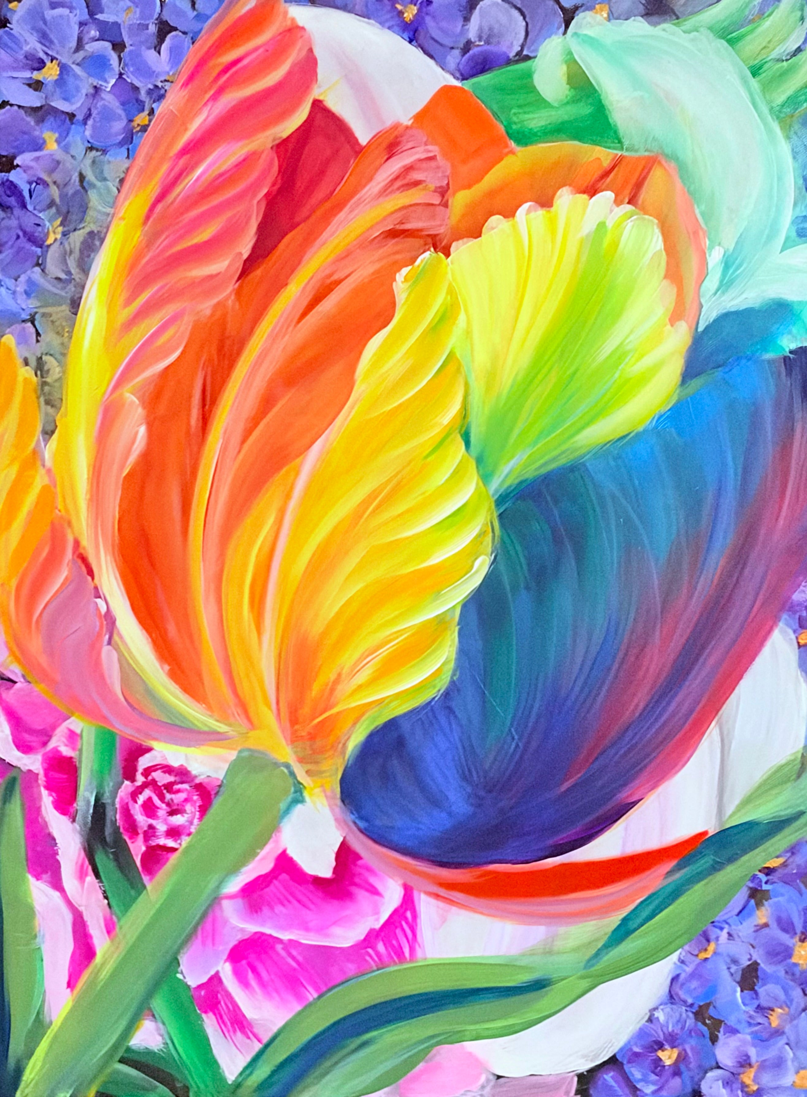 Tulips and Blue columbine “Radiant Tulip” Original painting