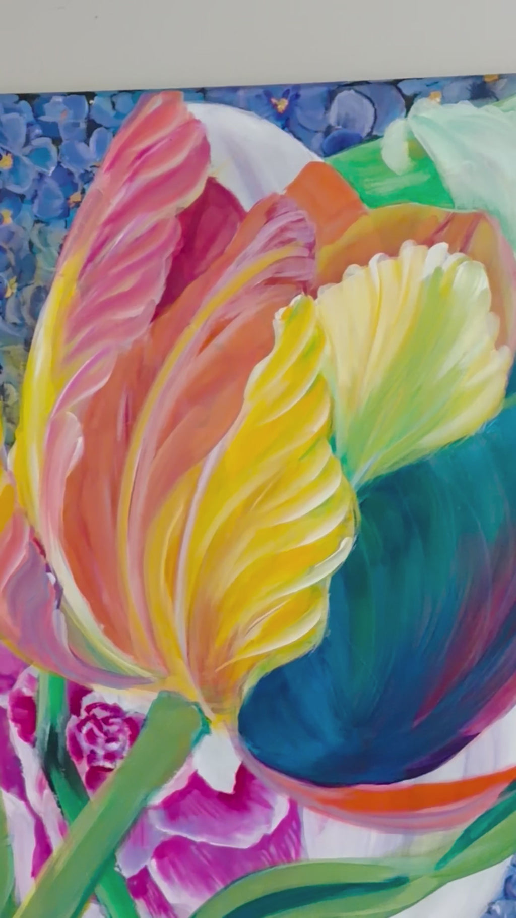 Tulips and Blue columbine “Radiant Tulip” Original painting